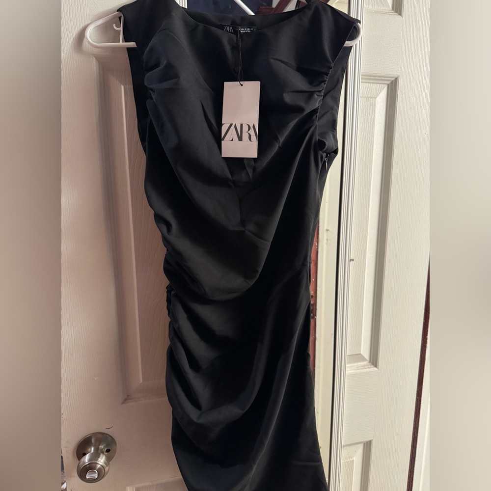 Zara Draped Side Mini Black Dress